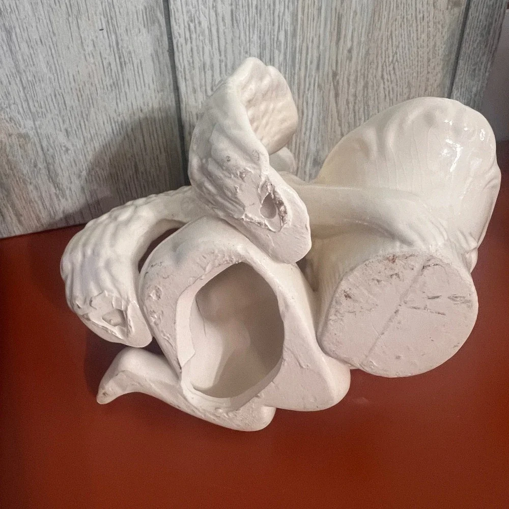 Vintage Ceramic Cherub Angel Figurine Planter Basket Trinket Dish Cream White
